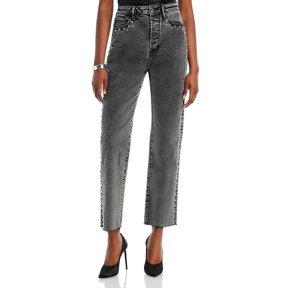 AQUA‎ Studded Jeans High Rise Straight Leg Cropped Gray Wash Size 28
